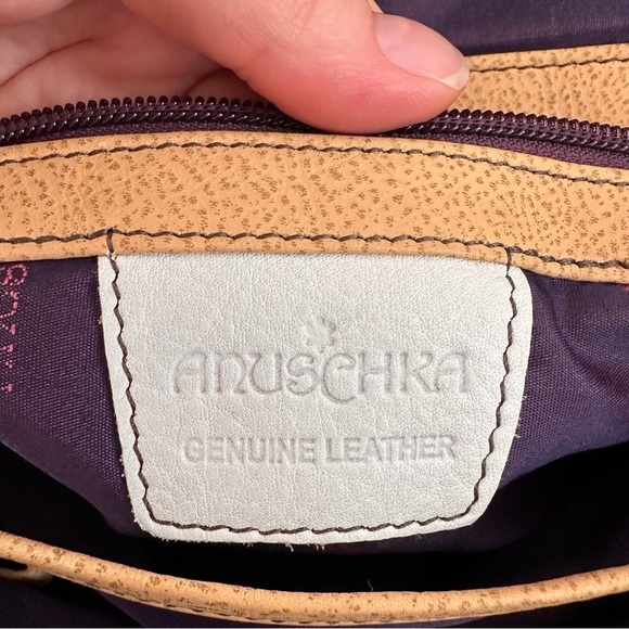 Anuschka Hand Painted Large Leather Tote Purse Gold Brown - Picture 9 of 10